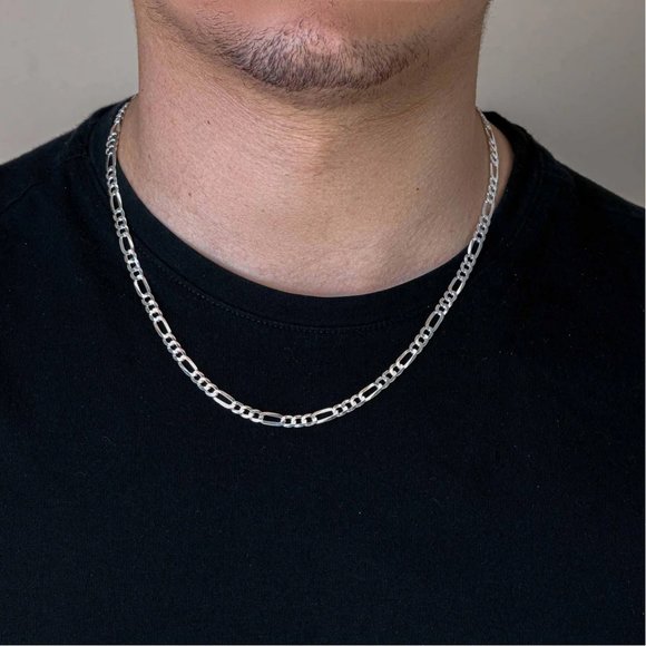 925 Sterling Silver Italian Italy 4.9mm Figaro Men Chain Necklace